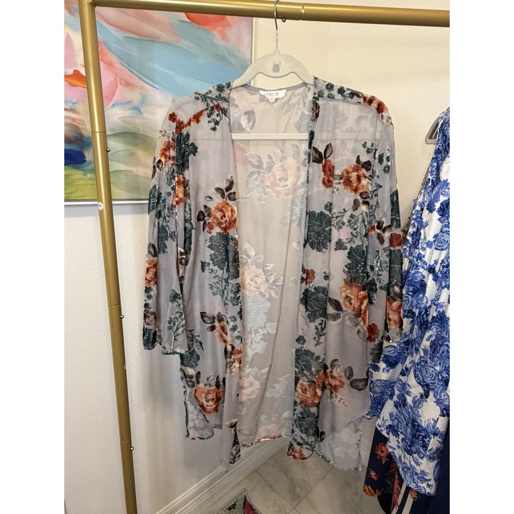Women's Sheer Floral Kimono Cardigan  Open Front Lightweight Large